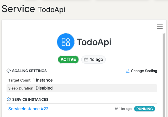 Service Component overview page showing Service Instances